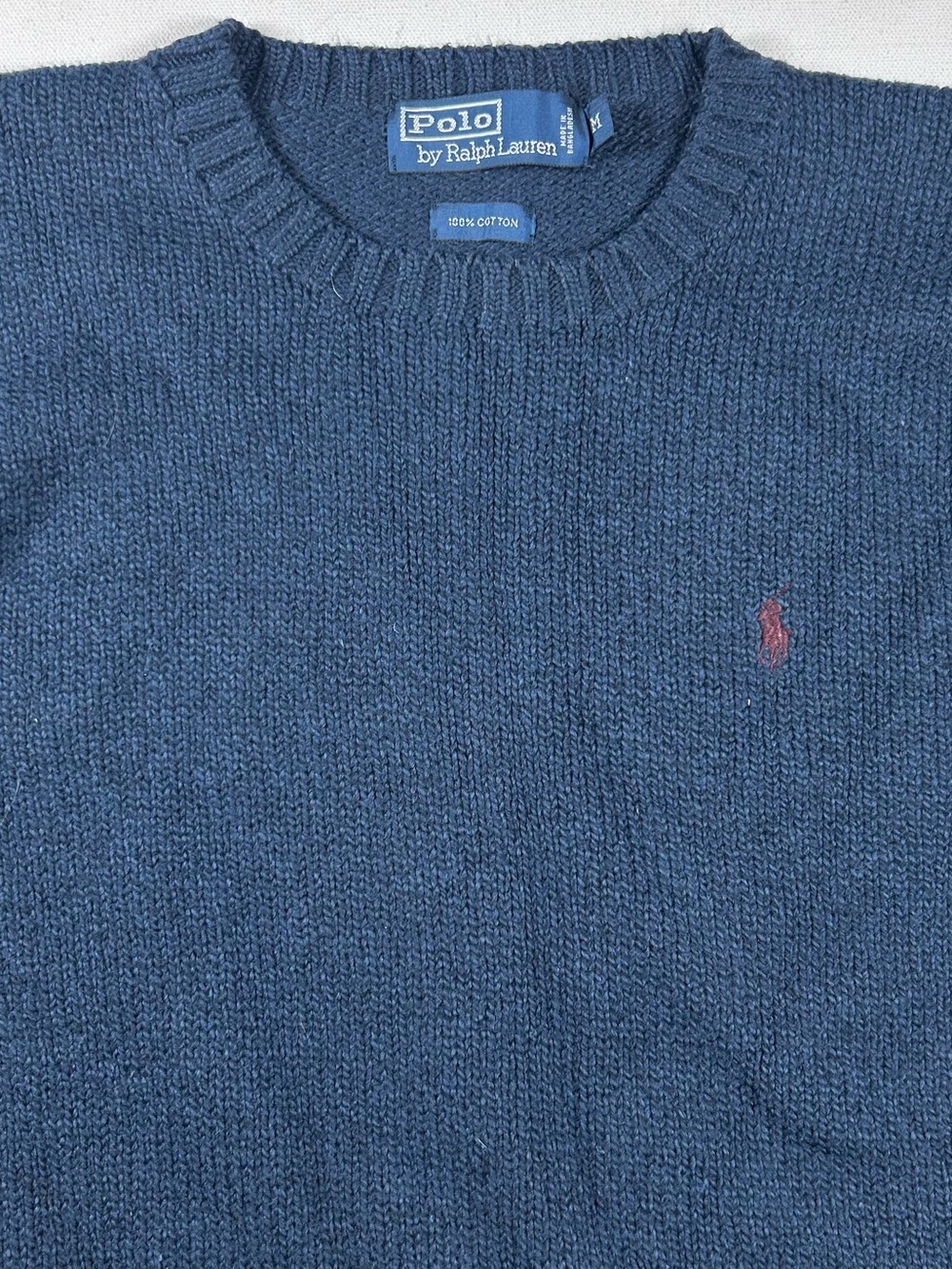 Polo Ralph Lauren Cotton Knit Navy Pullover Crewneck Sweater Vintage 90s Sz M